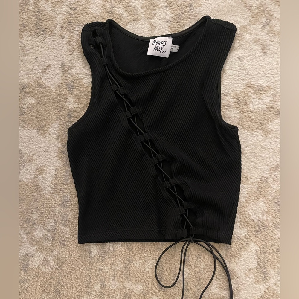 Princess Polly Black Crop Top with Tie Detailing